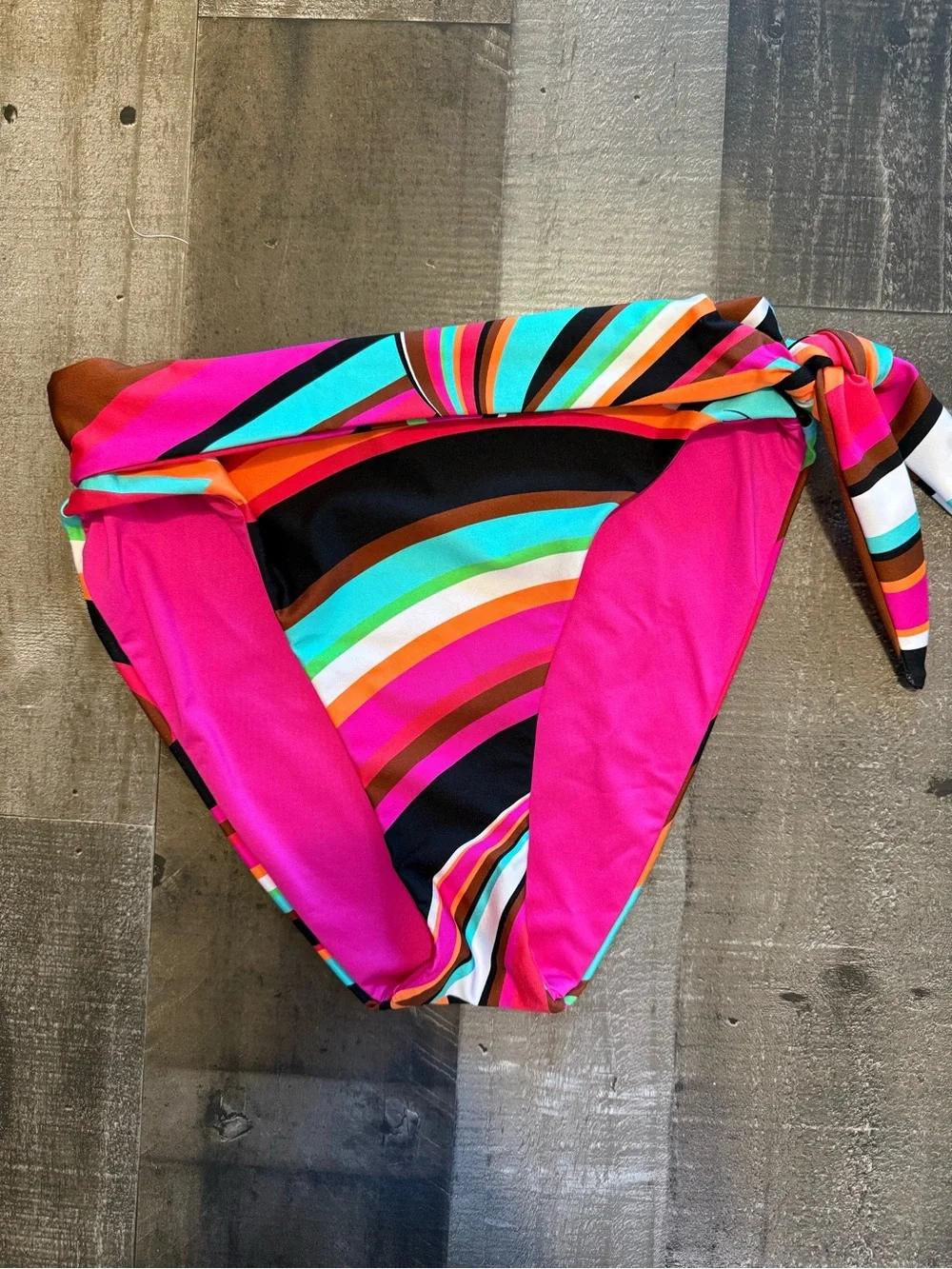 Trina Turk Swoop Multicolor High-Waist Tie-Side Bikini Bottom size 6